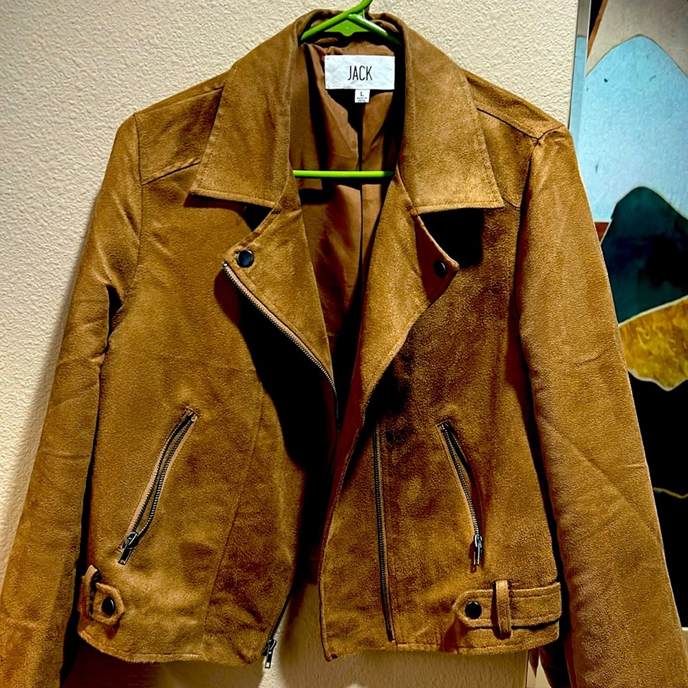 Brown faux suede moto jacket. Size L. WORN ONCE.